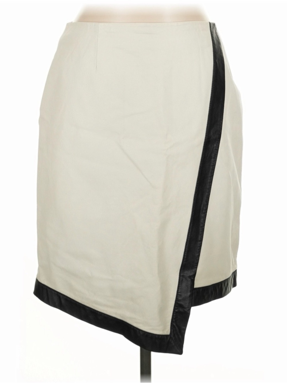 Danier Genuine Leather Cream Asymmetrical Skirt with Black Trim